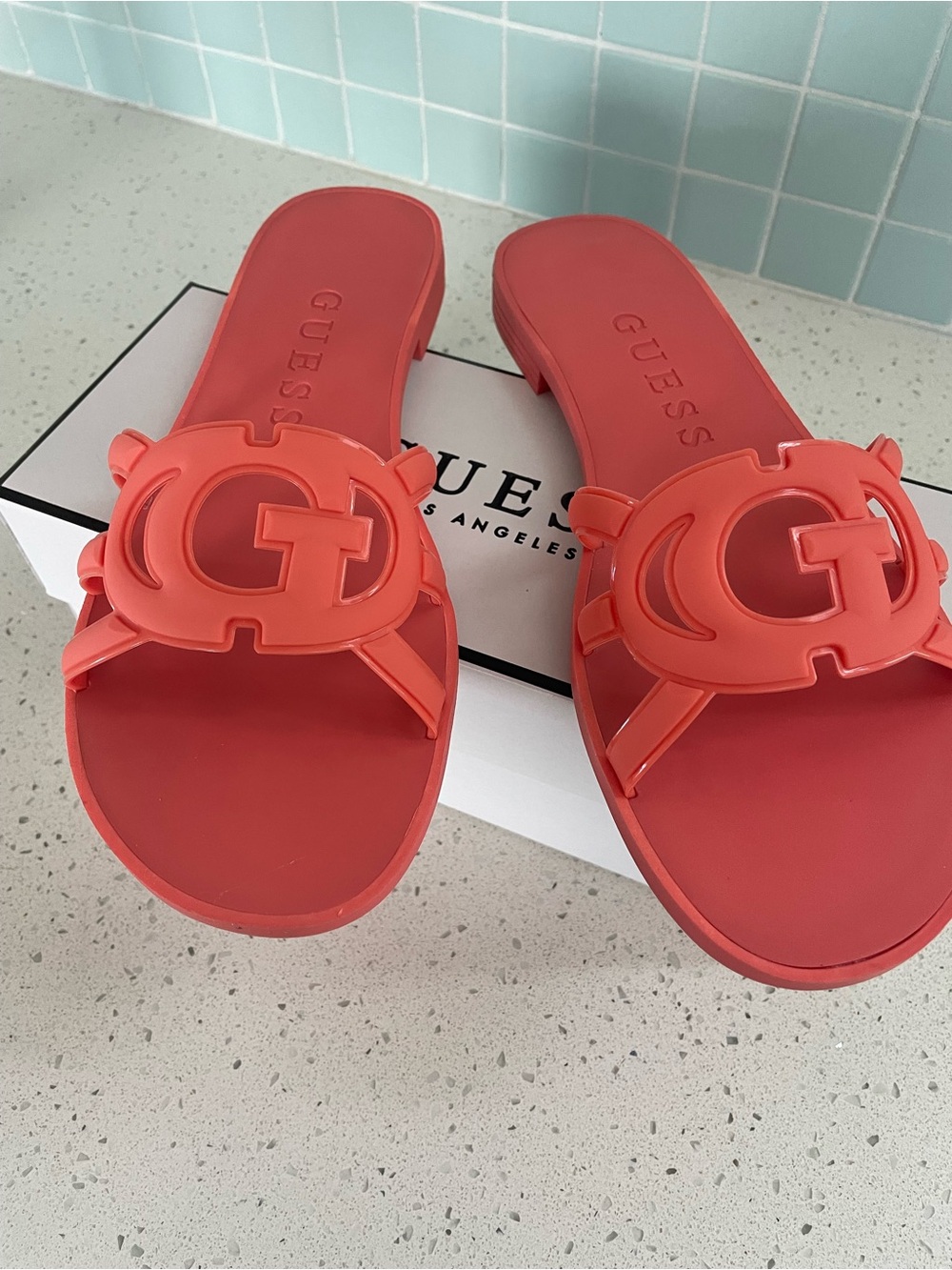 GUESS Coral-Red Jelly Slide Sandals for Women